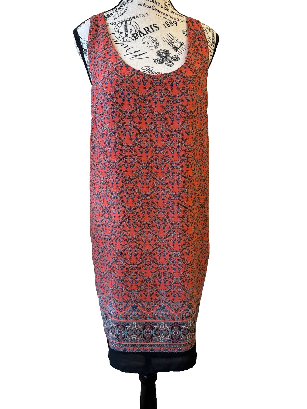 Skies Are Blue Sleeveless Dress Spaghetti Straps Large Salmon Multi-Color